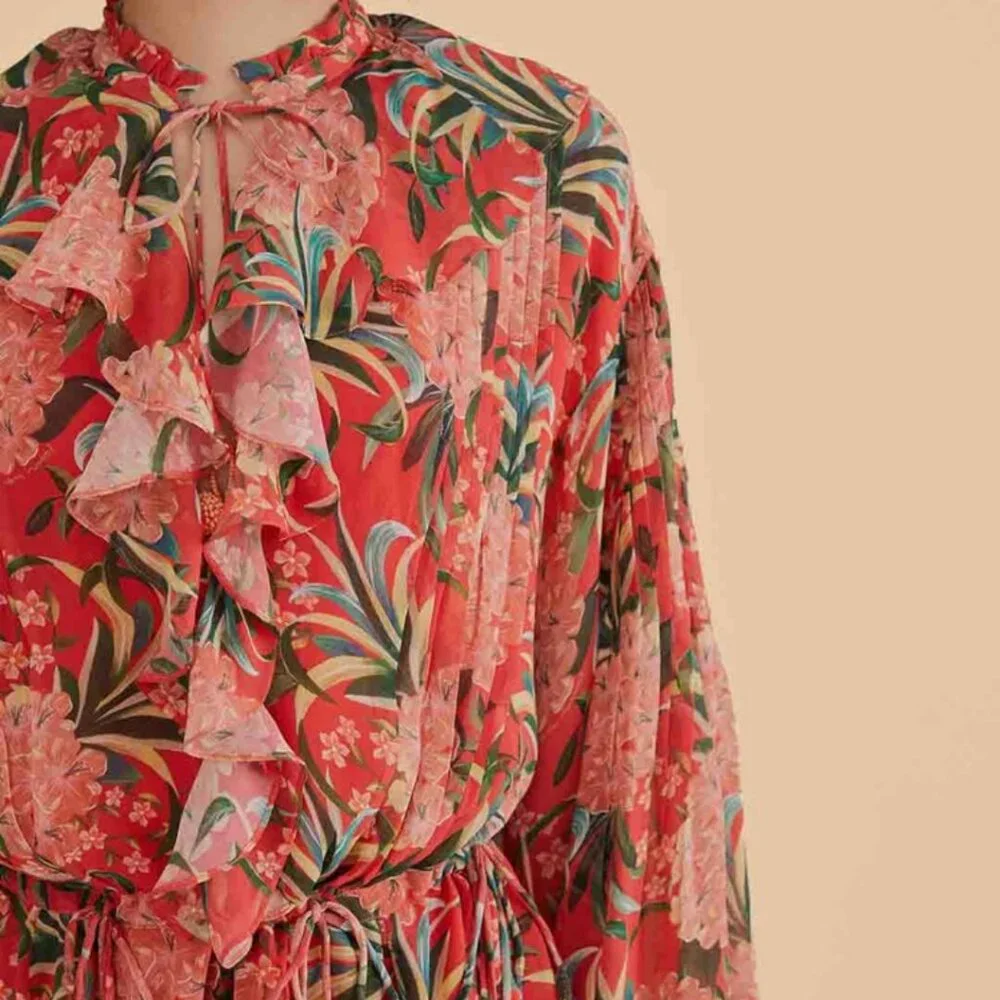 FARM RIO Red pineapple bloom v neck mini dress *flawed* - Picture 3 of 12